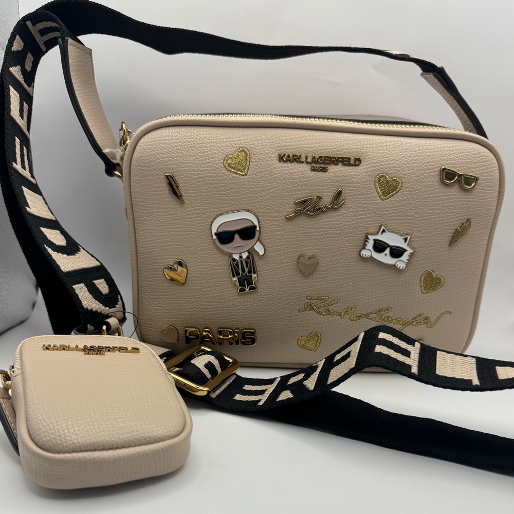 Karl Lagerfeld Maybelle Light Tan Crossbody Bag with Signature Charms